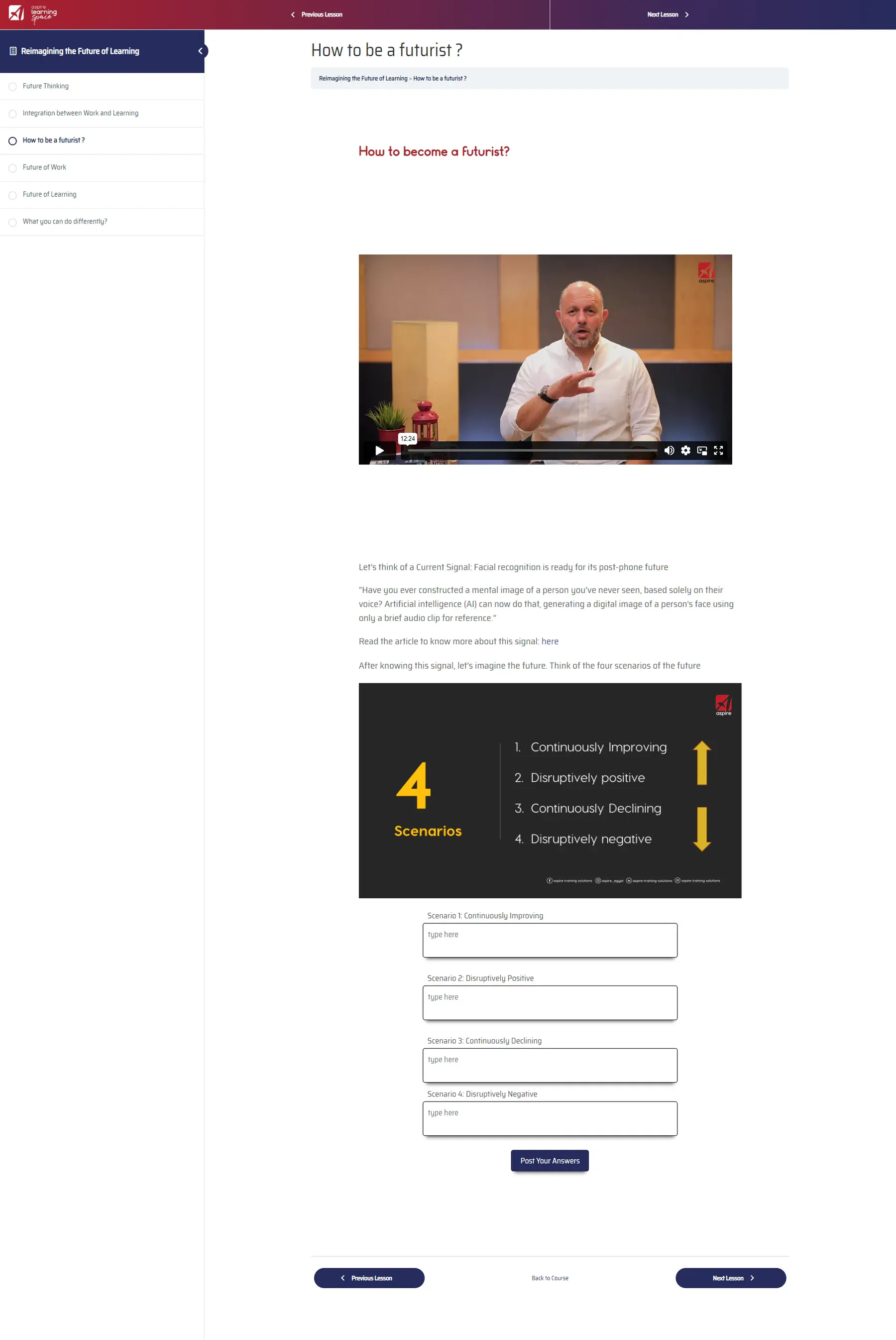 Aspire Learning Space product interface 8